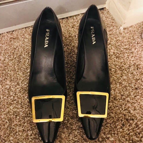Prada Shoes - Prada Black Patent Pumps Size 38.5